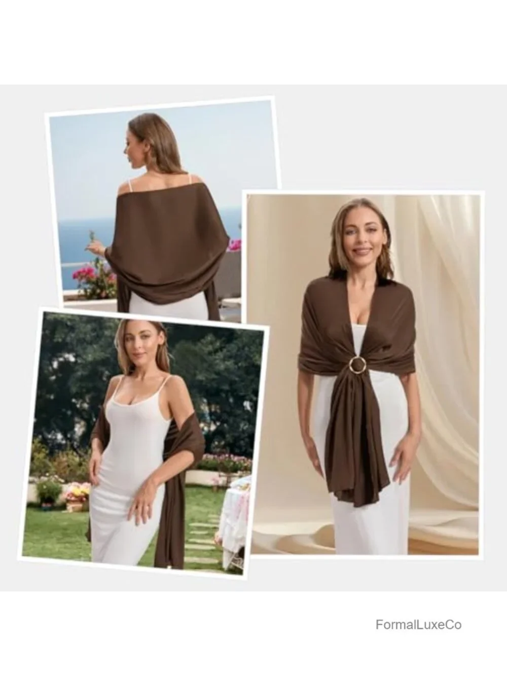 Satin Shawl Wrap with Buckle for Women Evening Wedding Party Silky Scarf